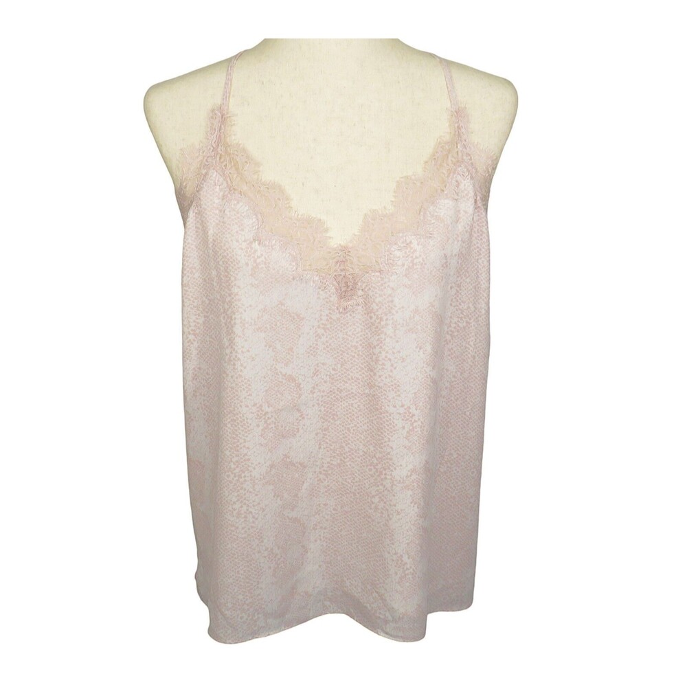 Peyton Jensen Pale Pink Snake Print Lace Trimmed Sleeveless Blouse Size Large